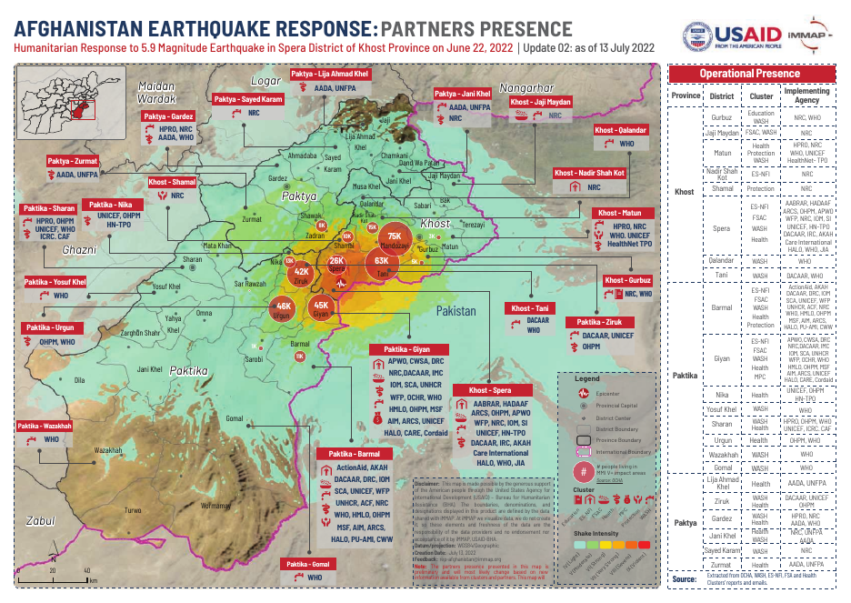 AFG Earthquake Response, Partners Presence (Spera)