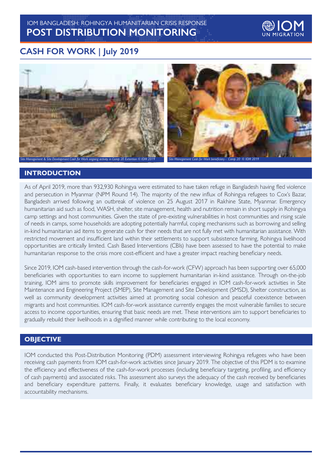 IOM Bangladesh, Rohingya PDM, Cash for Work (2019)